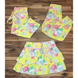 (3) NWT Seven Room Pants & Skirt - Toddler Girl 4T Yellow Floral Rose Cotton